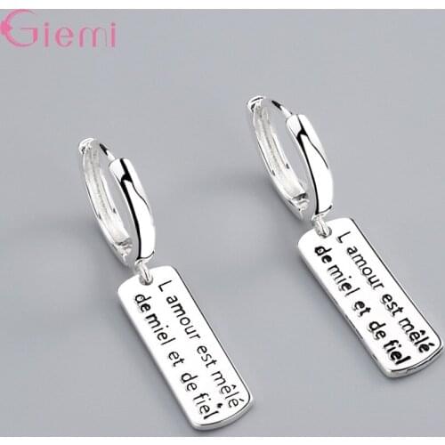 Big Discount Lovely Genuine 925 Sterling Silver Dangle Earrings High Quality Women Dangle Earrings With Square Brand Pendant