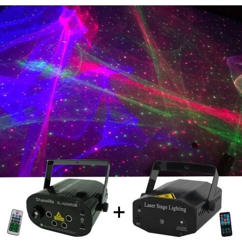 Sharelife 2pcs Set RGB Hypnotic Aurora & RG Star Laser Light Remote Control Speed DJ Gig Party Home Mini Stage lighting