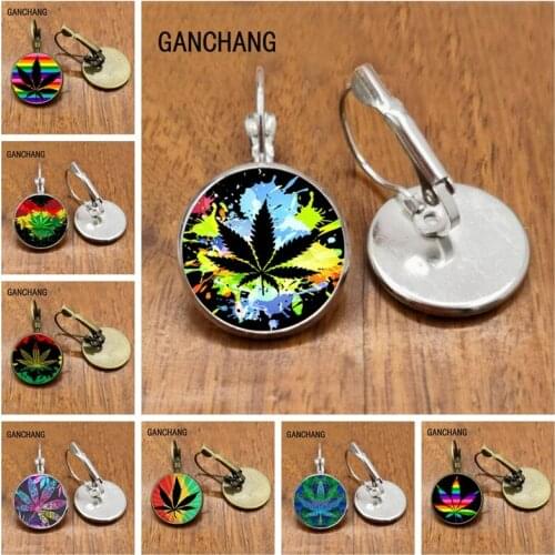 Leaf glass cabochon earrings, hippie maple leaf earrings, handmade plant earrings jewelry