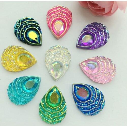 DIY 40pcs 13x18mm Teardrop Sew On Rhinestones AB Colors Resin Sew On Stone Flatback 2holes for Garment clothing -A29