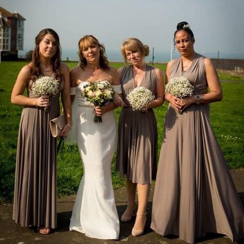 Taupe Infinity Bridesmaid Dress Long Multi-way Dress Taupe Wrap Maxi Dress Convertible Dress With Halter One Shoulder Styles