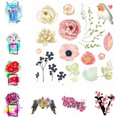 Iron on Flower Patches for Girl Clothing DIY T-shirt Dresses Appliques Heat Transfer Vinyl Washable Sticker Stripes on Clothes