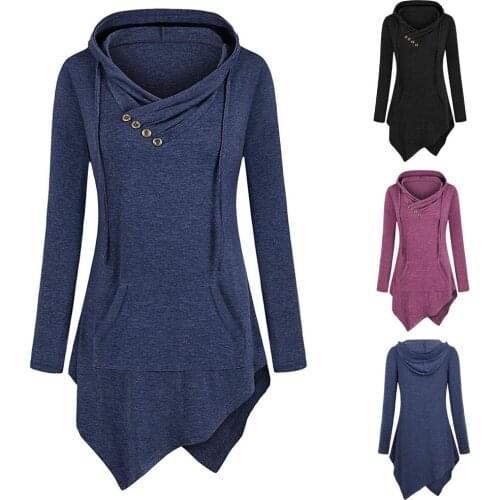 Hoodies Women fashion Long Sleeve Solid Sweatshirt Pocket Irregular Hem Hoodie women Sweatshirts Tops худи sudaderas vintage