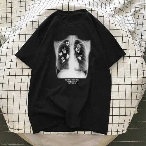 Hip Hop Art Sternum Butterfly Picture Vintage Female T-Shirt Punk Streetwear Gothic Harajuku Chic Casual Loose Summer Women Tops