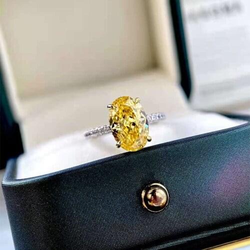 100% S925 Sterling Silver Big Egg 3.5ct Carat Yellow High Carbon Diamond Rings For Women Sparkling Wedding Fine Jewelry Gifts