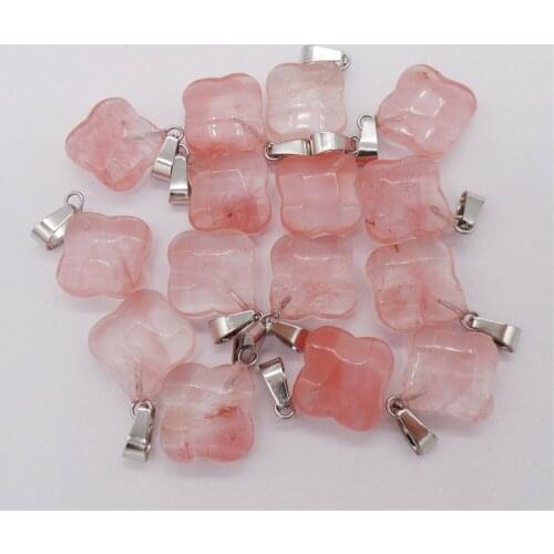 10Pcs 18x7mm Red Cherry Quartz Facet Clovers Pendant Beads For DIY Jewelry Making Necklace Accessories Lucky Gift