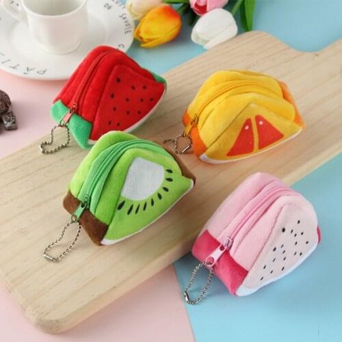 100PCS / LOT Fruits Coin Bag Triangle Coin Purse Key Hook Coin Wallet Little Gift Purse Portable Women Plush Cotton Coin BAG