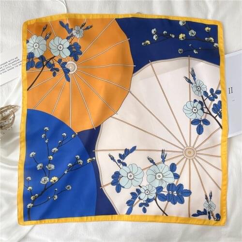 2021 Square Silk Scarf Print Elegant Women Hair Scarves Shawl Hijab Ladies Headband Neckerchief Bandana Shawl Wrap Foulard 2021