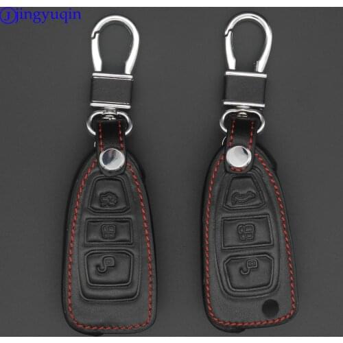 3 Button Black Leather Car Remote Key Fob Shell Cover Case For Ford Focus RS Fiesta Mondeo Kuga B-Max Grand C-MAX S-MAX Galaxy