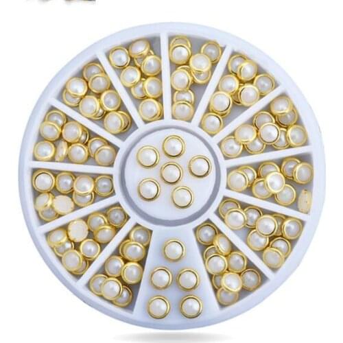 3D nail art acrylic assorted pearl rivet, 4 mm 1 box - Nail Art Wheel 3D Nail Art Tips Pearl Studs