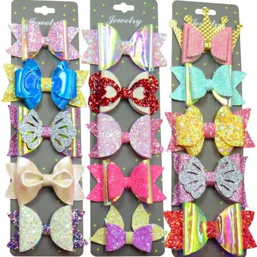 5PCS/Card Lovely Diff Style Ties Bows Creativity Hairpins For Baby Girls Clip Pins Barrette Scrunchy Kids Hair Accessories NEW