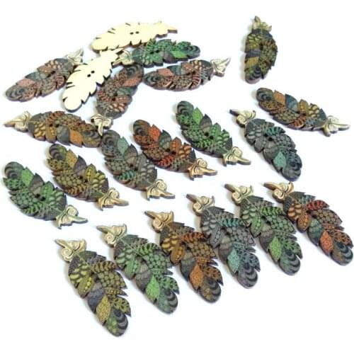 50pcs/pack feather Pattern buttons Vintage decorative Sewing Buttons for Scrapbook Handmade Craft Supplies