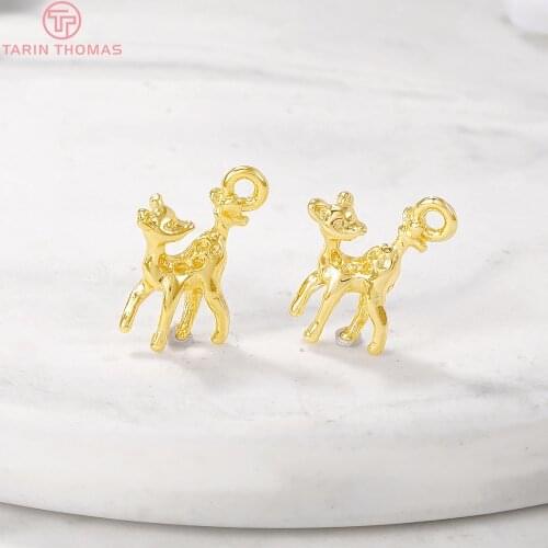 6PCS 8x12MM Hole 1MM 24K Gold Color Brass Sika Deer Charm Pendants for DIY Jewelry Making Findings Accessories