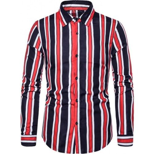 70% Dropshipping!!2021New mens long-sleeved casual printing long-sleeved button shirt striped lapel top