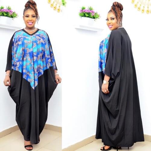 African Dresses For Women Dashiki New Fashion Print Bat Sleeves V-Neck Loose Dress African Traditional Clothing Ladies Robe