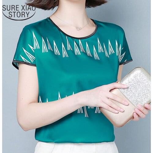 2020 Summer New Short Sleeve round Neck Printed Silk blouse women Korean Loose simple Thin tops Female chemisier femme 9165 50