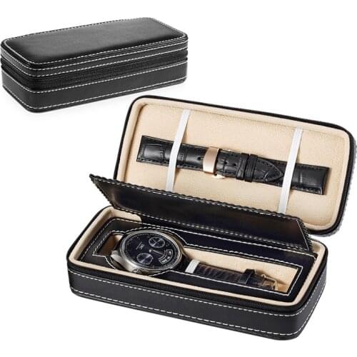 Black Zipper Watch Box Leather Men Watches Storage Cases Gift Display Holder Boxes Travel Jewelry Watch Collector Case