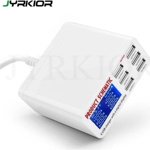 Jyrkior 6 Ports USB Charger Travel Charger LCD Digital Display Smart Charging Station Multi-Port USB Charging