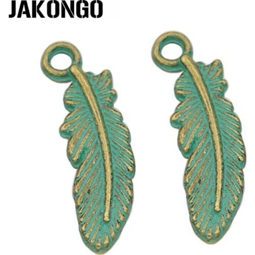 JAKONGO Vintage Green Color Leaf Charms Pendants for Jewelry Making Bracelet Earrings DIY Handmade Craft 23x7mm 20pcs/lot