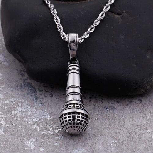 Stainless Steel Microphone Pendant Necklace For Men Hip-hop Necklace For Music lovers Metal Jewelry