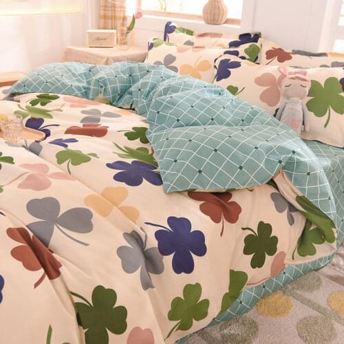 2021 New Bedding Set Plant Printed Bed Linen Sheet Plaid Duvet Cover Single Double Queen King Quilt Covers Sets Bedclothes