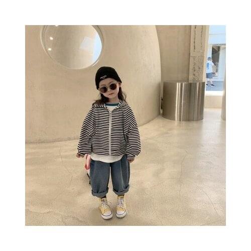 Korean Autumn New Childrens Hooded Jacket Baby Boys and Girls Casual Striped Sweatshirt Coats Baby Top Outwear Kids Jacket 2-8Y