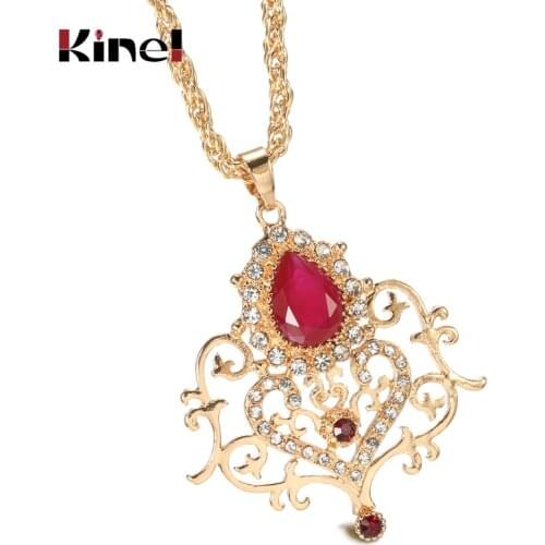 Kinel Boho Hawaiian Beach Women Pendant Necklace Gold Color Hollow Heart Arabesque Morocco Ethnic Wedding Jewelry