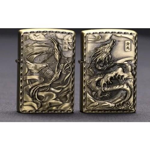 Metal Kerosene Lighter Gift Personality Nostalgia Retro Windproof Creative Engraving Bronze Mens Gift