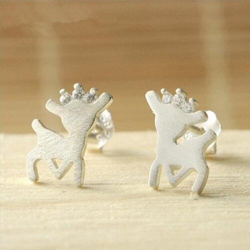Cute Animal Zircon Sika Deer Stud Earrings 925 Sterling Silver Jewelry Accessories Christmas Gifts Pendientes de Mujer SE198