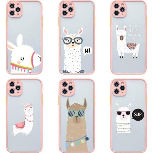Kawaii Cute Cartoon Llama Alpaca Animals Phone Case Pink Transparent Matte For IPhone 7 8 11 12 S Mini Pro X XS MAX Plus Cover
