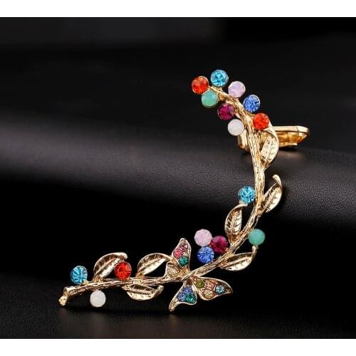 ZLDYOU Fashion Colorful Crystal Ear Cuff Butterfly Women Gift Earcuffs Zinc Alloy Leaf Party Jewelry Clip Earring