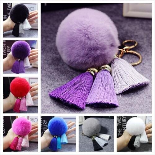 Fashion female rabbit fur ball keychain tassel pendant mobile phone case car handbag plush pendant pendant