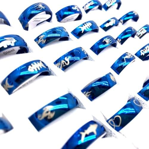 MixMax 36pcs Mens Womens Rings 6MM Blue Stainless Steel Jewelry Rings Wholesale Lot Brand New