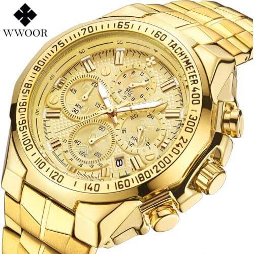 2020 Relogio Masculino Wrist Watches Men 2019 Top Brand Luxury WWOOR Top Brand Golden Chronograph Gold Big Male Wristwatch Man