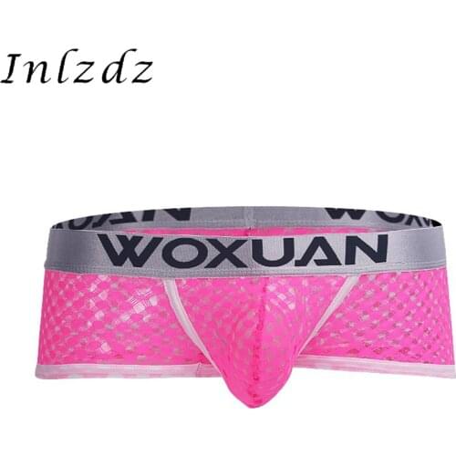 Mens Lingerie Letter Print Grid See-through Underwear Sexy Transparent Panties Elastic Waistband Style Breathable Boxer Briefs