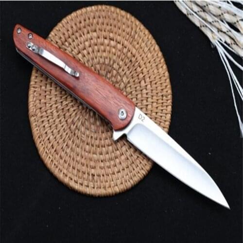 Sicily Red Mouth Quick Open Folding Knife D2 Sharp Blade Steel And Natural Sour Wood Hnadle outdoor Hunt Camp Survival EDC Tools