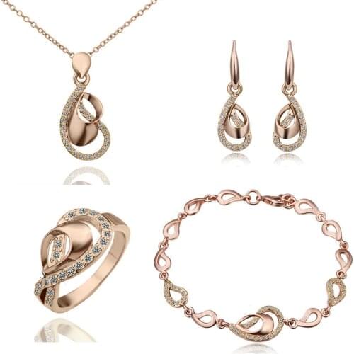 Wholesale gold-color Necklace Bracelet Earring Ring Fashion Austria Crystal Jewelry Set