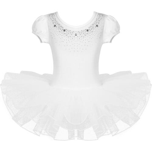 Oyolan Girls Ballet Tutu Dress Kids Gymnastics Tulle Skirted Leotards Sparkly Rhinestones Ballerina Kids Dance Performance Dress