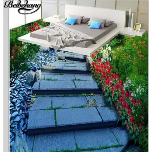 Beibehang Custom Floor Decorations Draw 3D Aesthetic Flowers Slate Road Washroom Bathroom Bedroom 3D Flooring papel de parede
