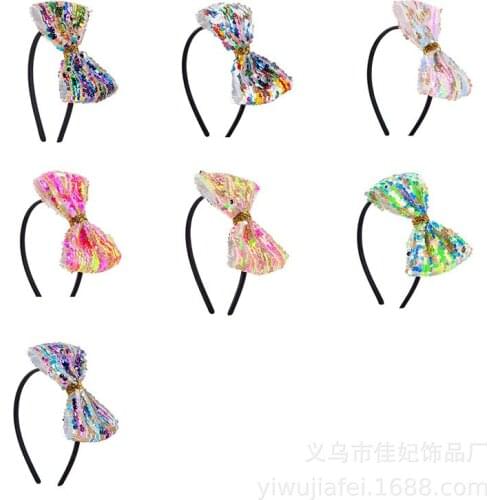 10 Pcs/Lot Fashion Flip Sequin Bows Baby Hairbands Girls Boutique Hair Band Solid Handmade Headwear Hair Accessories