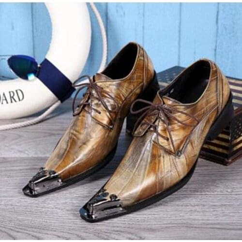 Sapato masculino brown hidden heel oxford shoes for men metal toe lace up business prom office dress male shoes plus size