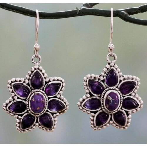 Purple Crystals Earrings Retro Plum Blossom Vintage Earrings for Women Flower Dangle Earings Fashion Jewelry Jewelry Accessories