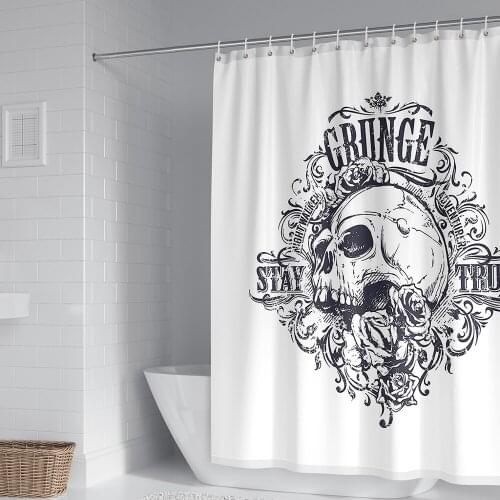 3D Solid Color Personalized Skull Print Shower Curtain Waterproof Fabric Machine Washable Bathroom Curtain with Hook Accessories