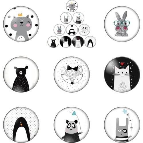 Cute Animal Panda Rabbit Cat 12mm/20mm/25mm/30mm Photo Glass Cabochon Demo Flat Back Making Findings