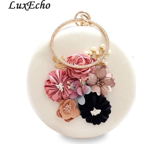 New Round Evening bags Flower Ring handle bags Day Clutches Bride wedding party purse Luxury shoulder bags Casual Clutch