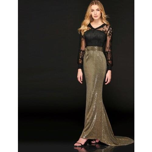 Tanpell long evening dress v neck full sleeves floor length mermaid gown women custom reflective dress formal evening dress