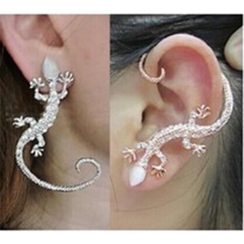 2020 Vintage Fashion Exaggerated Gecko Lizard Stud Earrings Elegant Rhinestone Ear Cuff Earrings Luxury Accessories