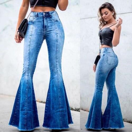 Vintage High Waist Flare Jeans Women Winter 2020 Waterwashed Plus Size Skinny Denim Pants Ladies Boyfriend Mom Jeans Trousers