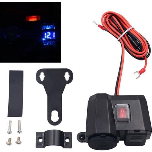 Waterproof Dual USB Motorcycle Cigarette Lighter Socket Outlet Scooter ATV 12V Adapter Splitter Power Port LED Voltage Display