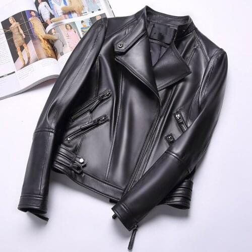 YOLANFAIRY Genuine Leather Jacket Women Real Sheepskin Leather Bomber Jacket Spring Autumn Short Slim Coat CF18-2138 MF591